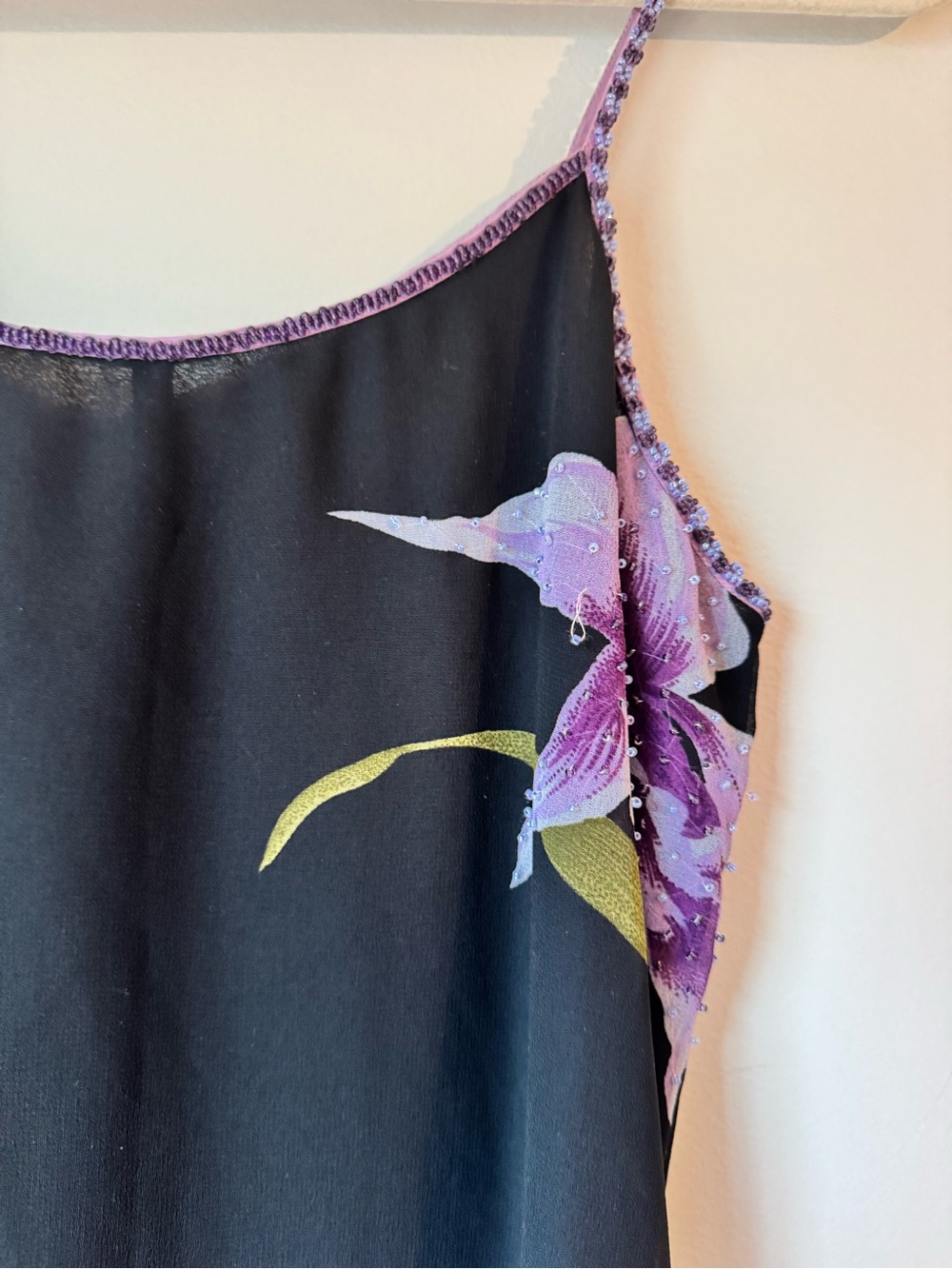 Vintage Hand beaded vintage cocktail dress Lavender Floral Print. - Picture 4 of 12